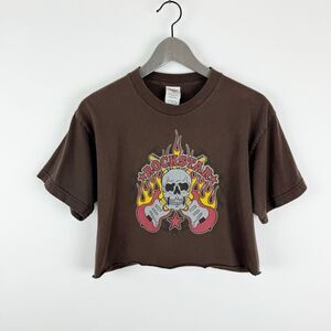 707 Youth Retail Girl's Brown Rockstar Short Sleeve Graphic Print Crop T-Shirt